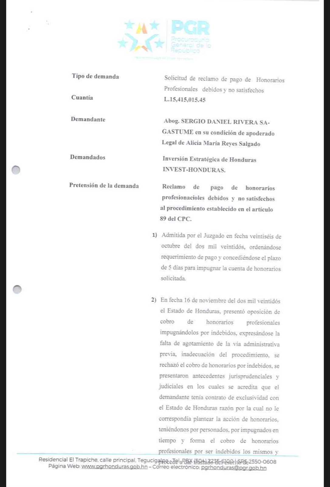 Informe remitido por parte de la PGR